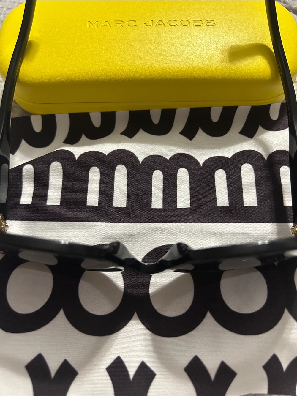 Marc Jacobs Yellow Sunglasses Case with Black Accents and Polka Dot Cloth